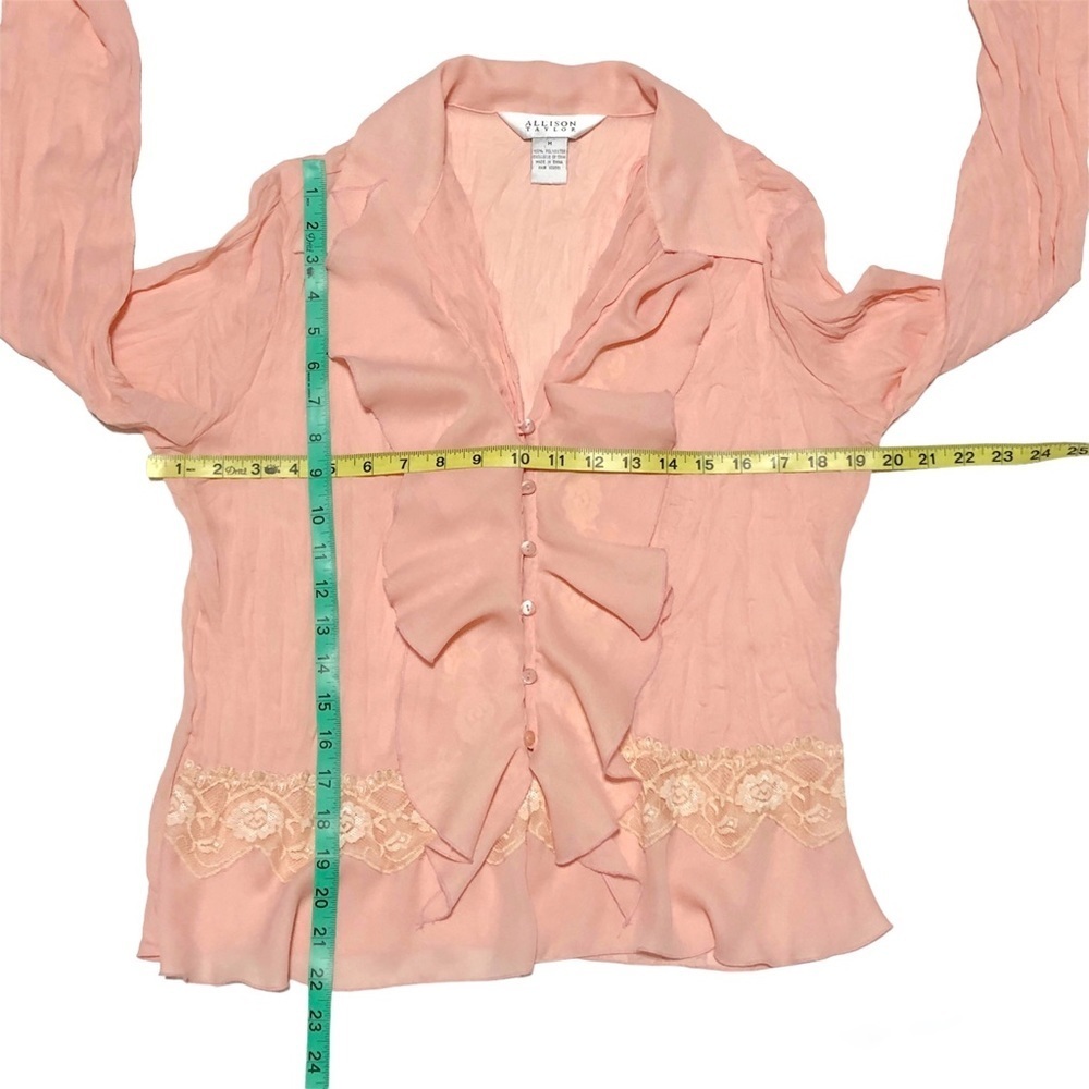 Vintage 90s Allison Taylor Crinkle Ruffled Blouse - Picture 11 of 12